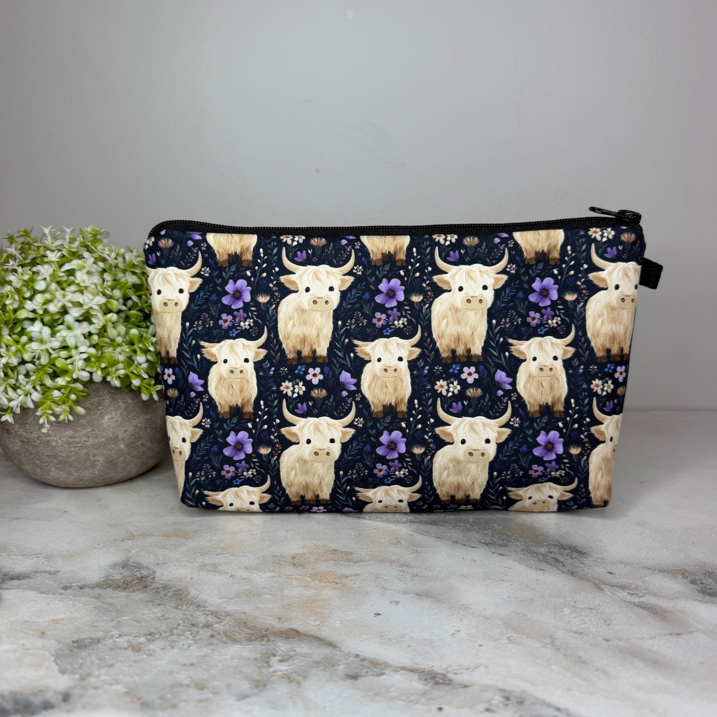 Pouch - Highland Cow Purple Floral