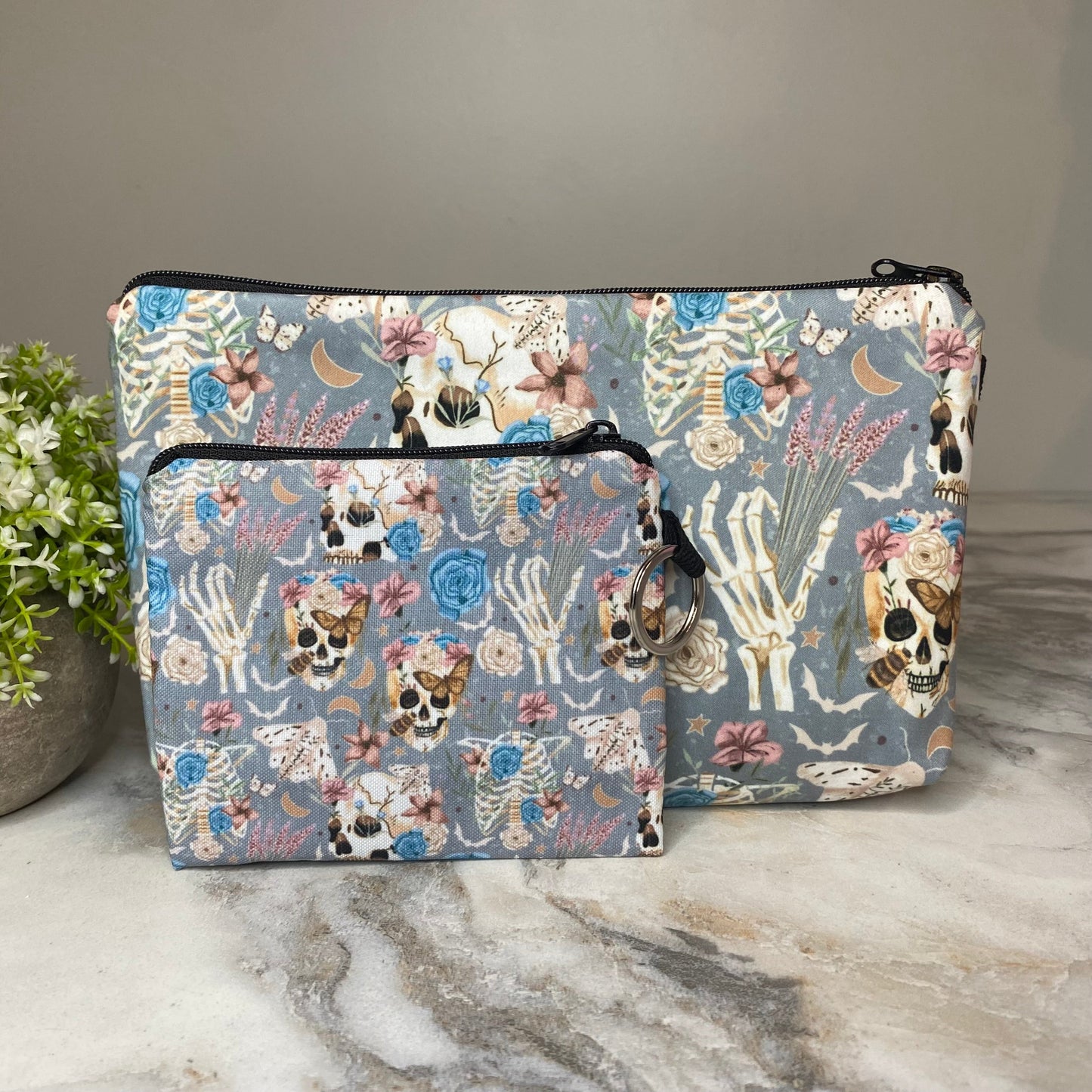 Pouch & Mini Pouch Bundled Set - Skeleton Floral