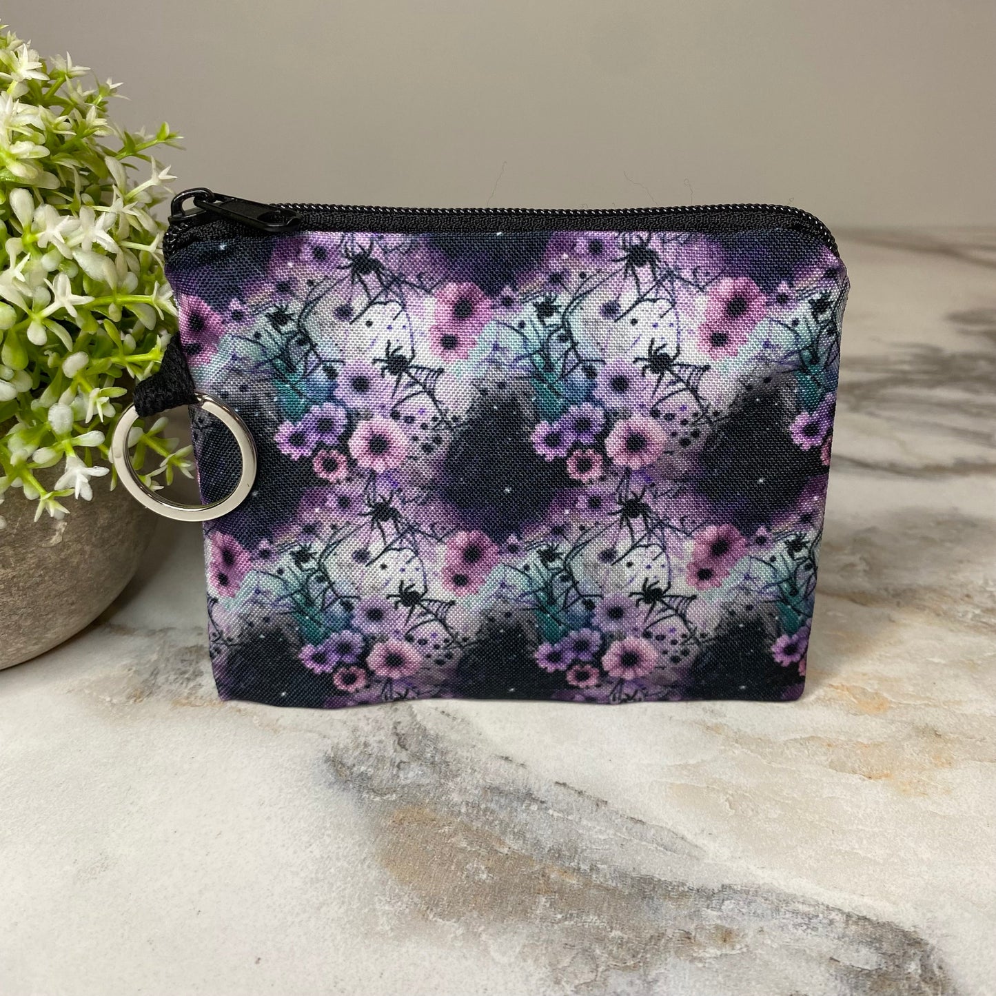 Mini Pouch - Halloween Fall - Spider Web Floral Purple Pink Teal