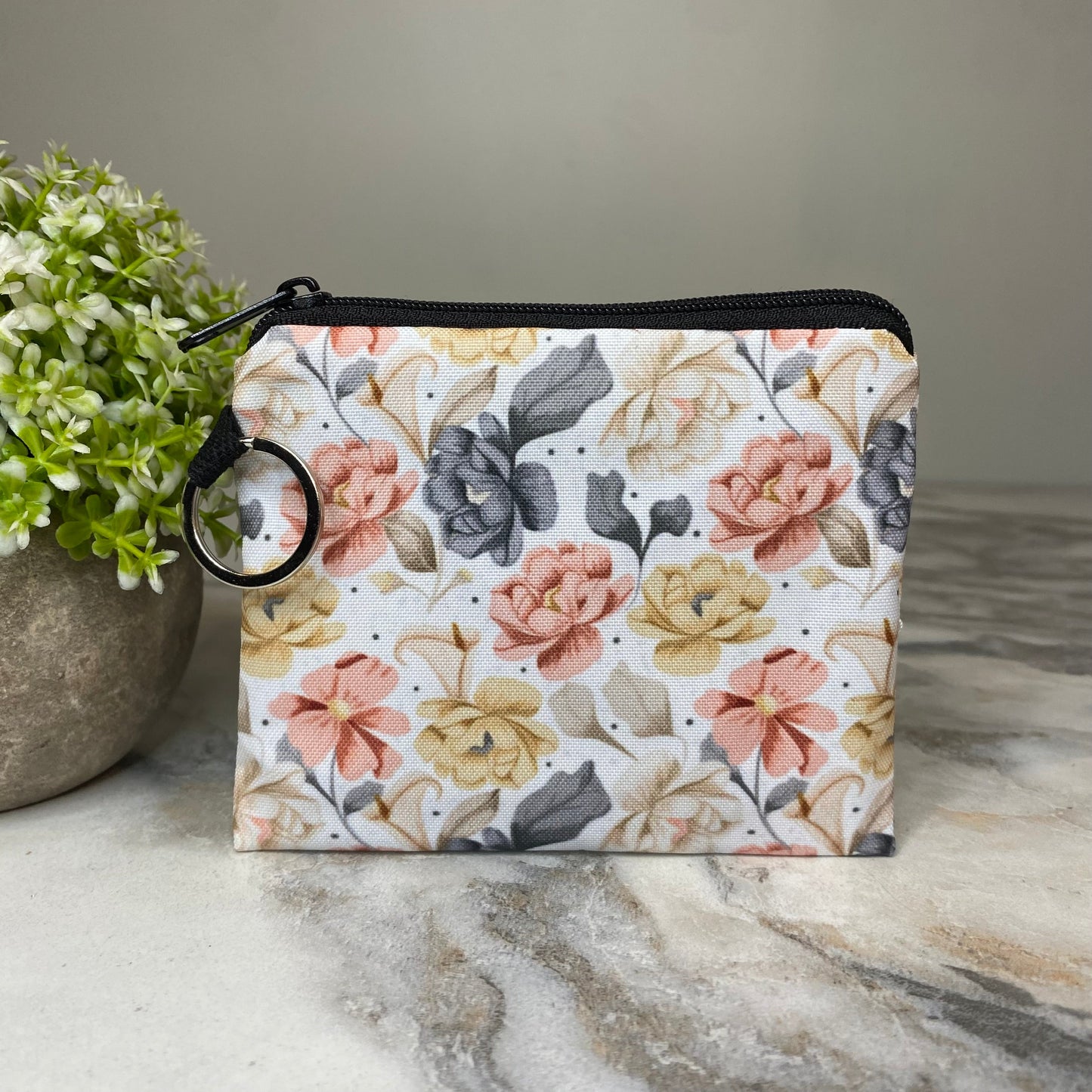 Mini Pouch - Floral Slate Mustard Peach