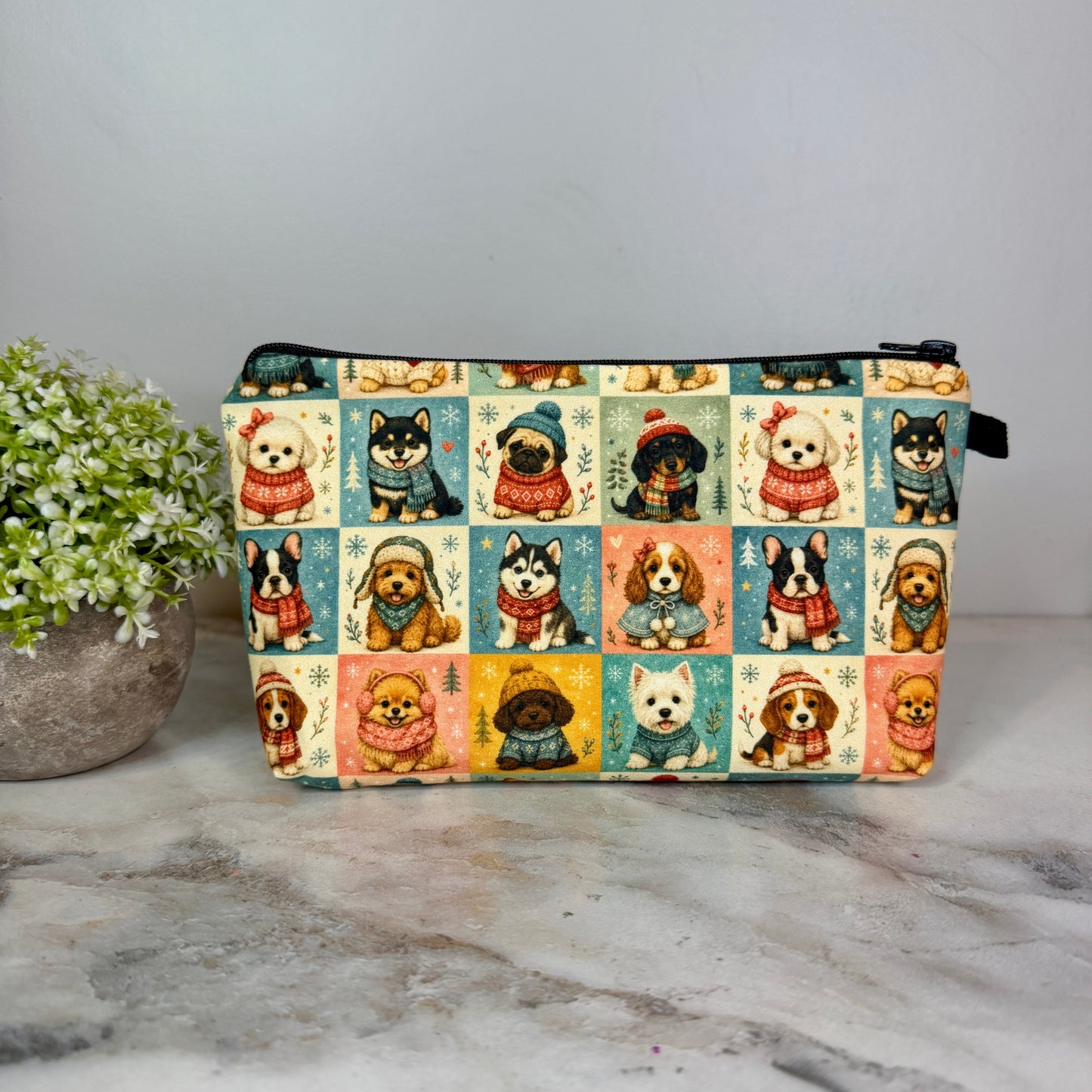 Pouch - Christmas Winter - Dog Squares