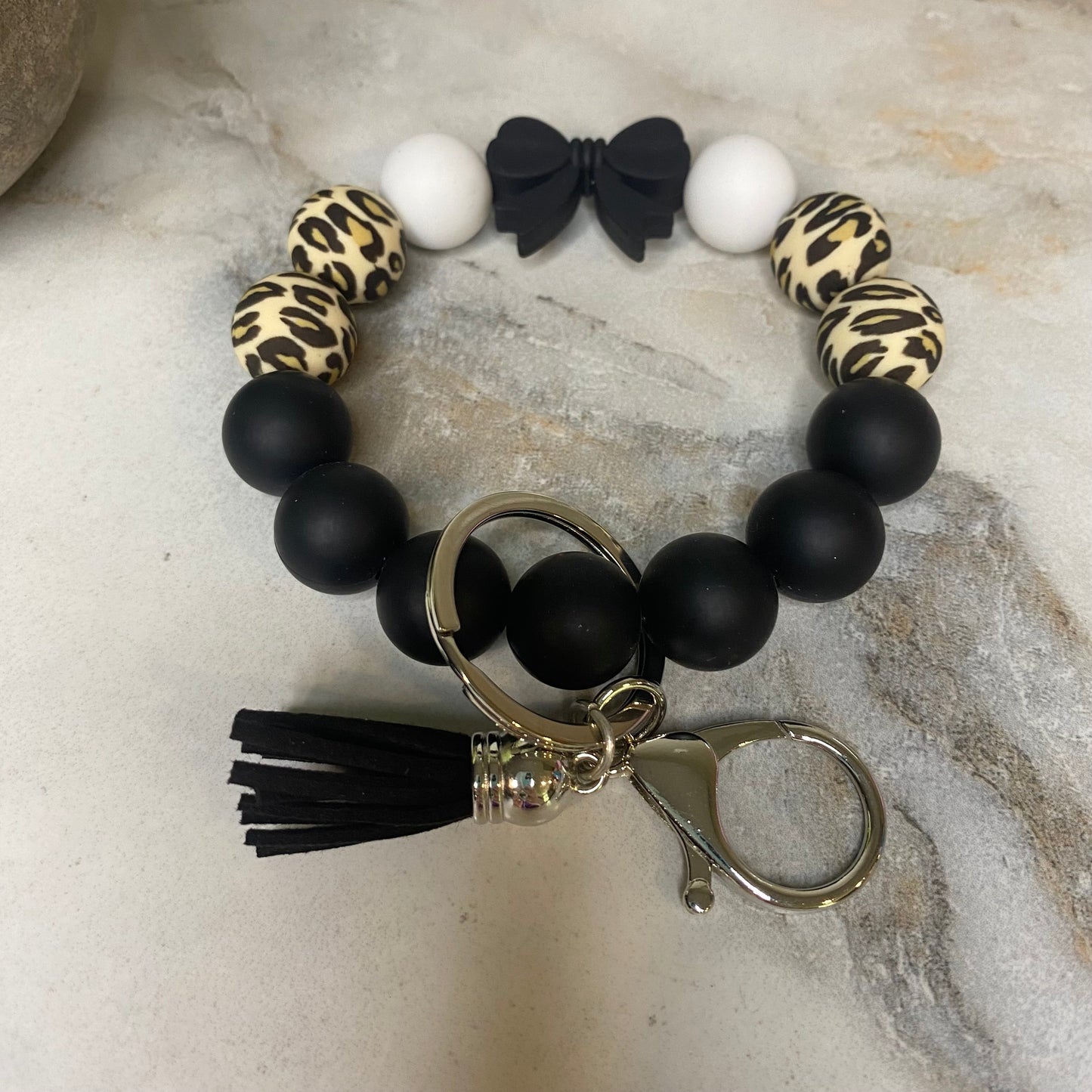 Silicone Bracelet Keychain - Black Bow