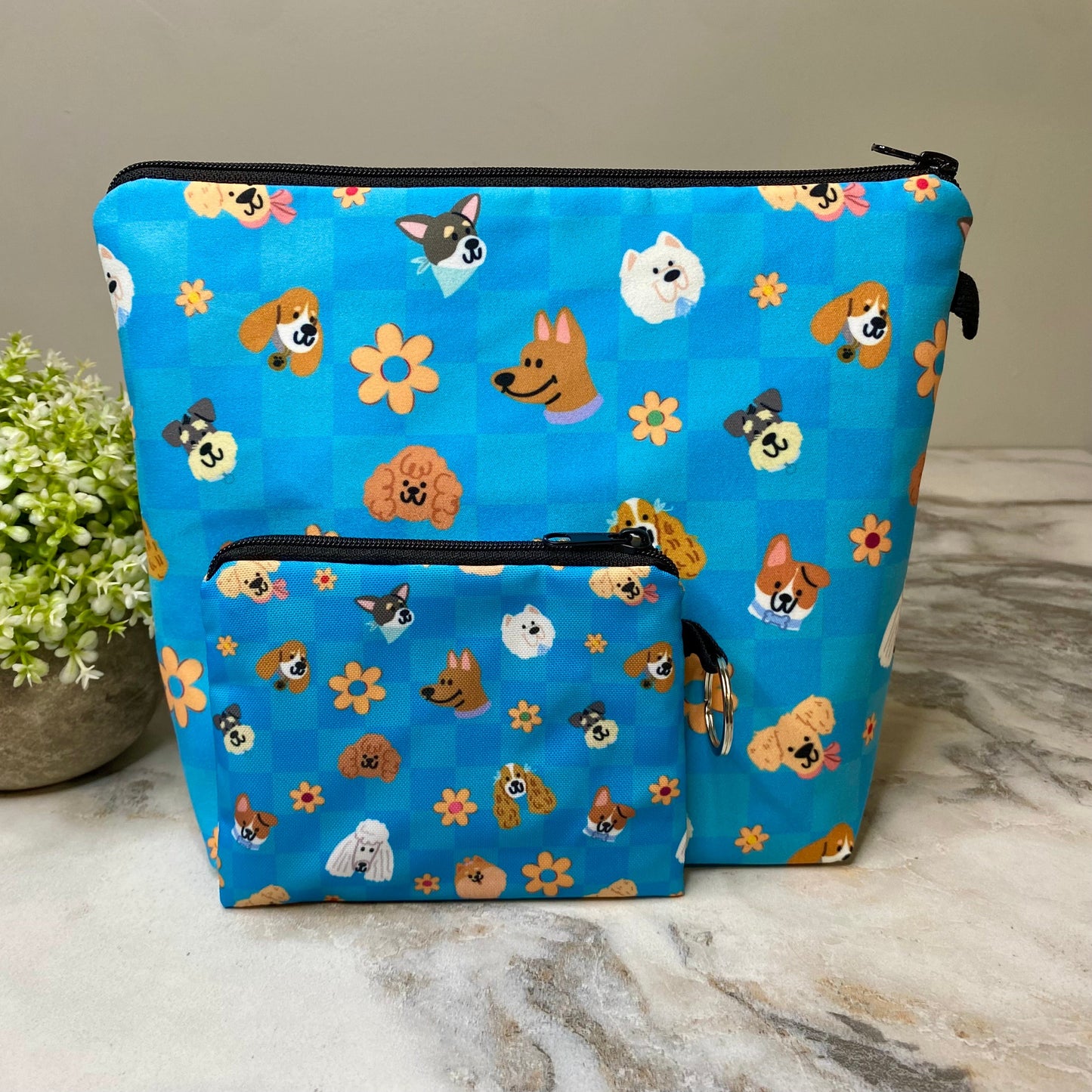 Pouch Xl & Mini Pouch Bundled Set - Dog Checker Blue