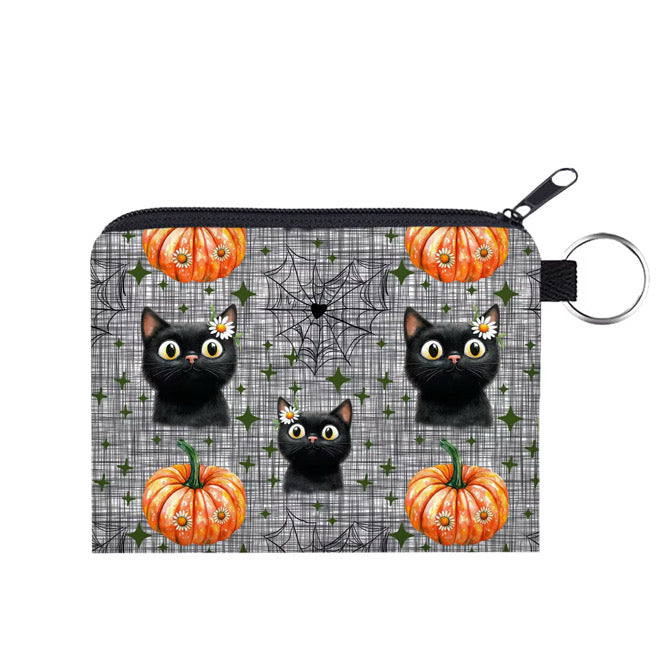 Mini Pouch - Halloween - Black Cat Daisy Pumpkin