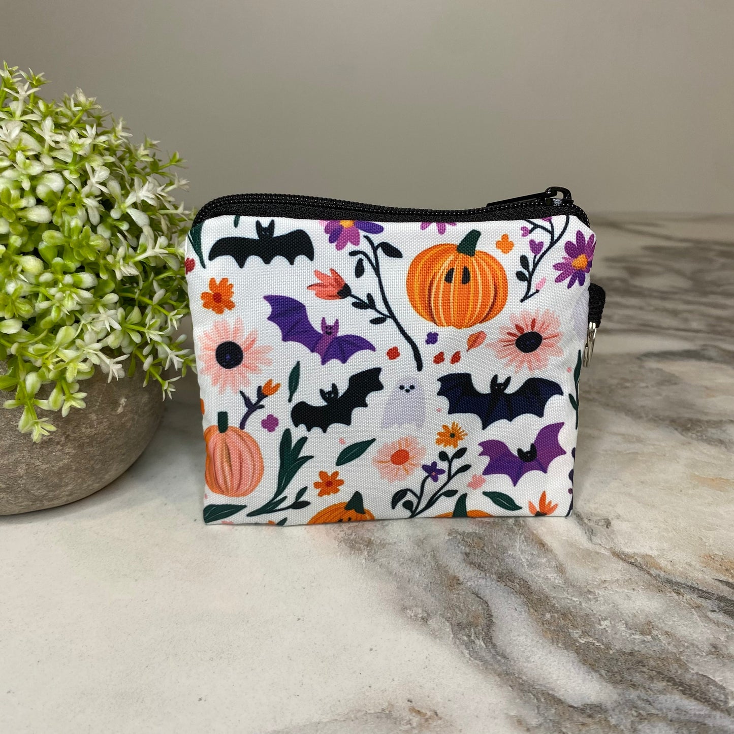 Mini Pouch - Halloween Fall - White Pumpkin Bat
