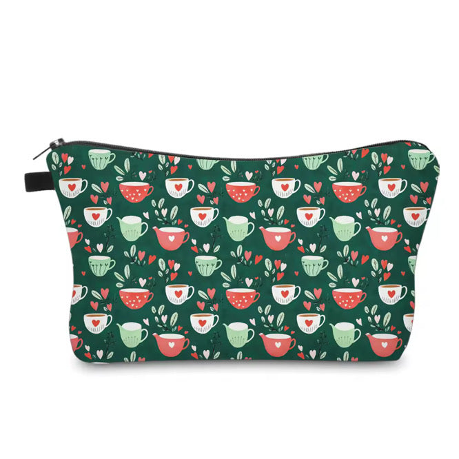 Pouch - Tea Cups on Green