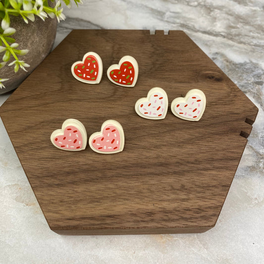 Acrylic Stud Earrings - Heart Cookies