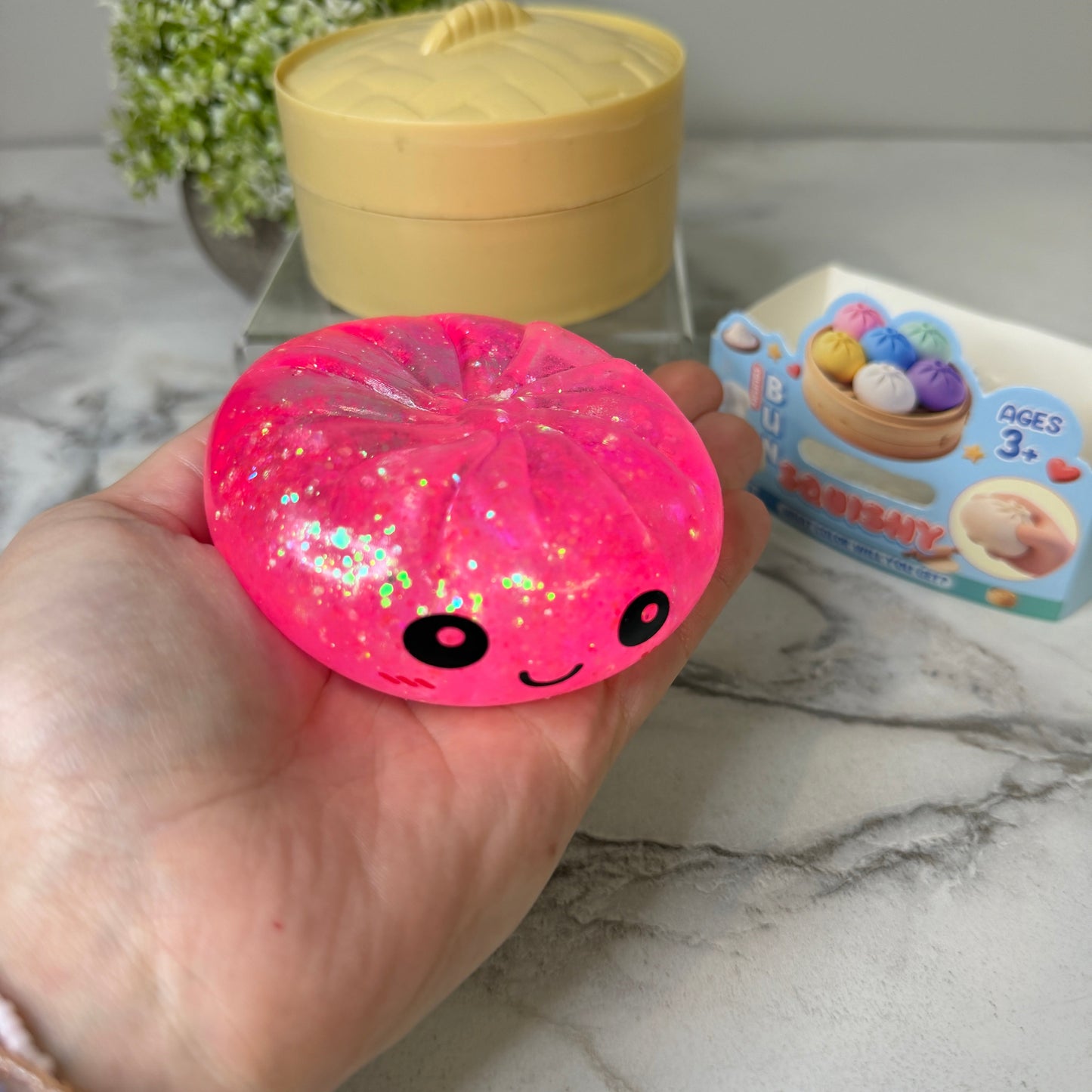 Squishy Toy - Viral Dumpling, Slow Rise Glitter - Pink