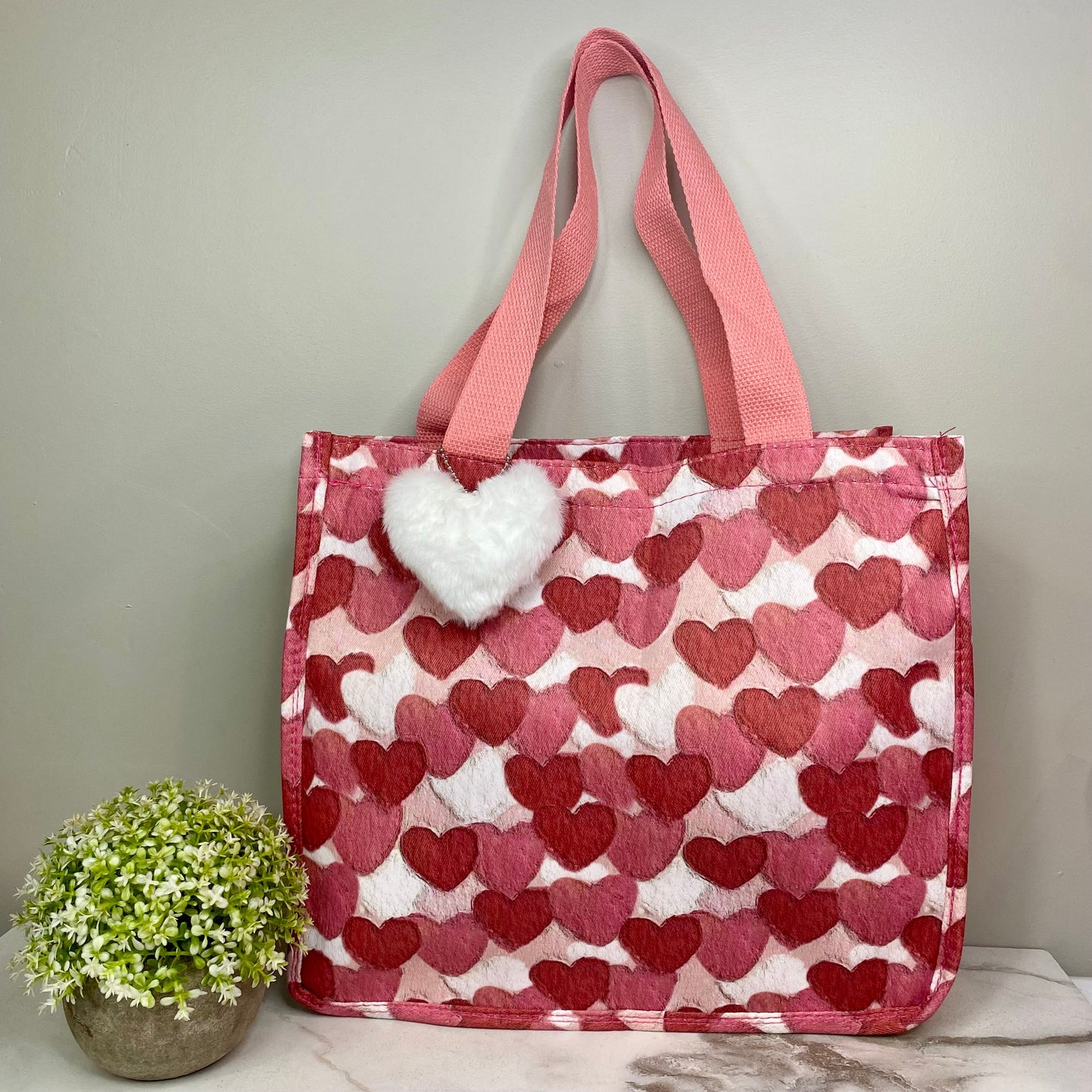 Tote Bag - Heart Dark Pink + White