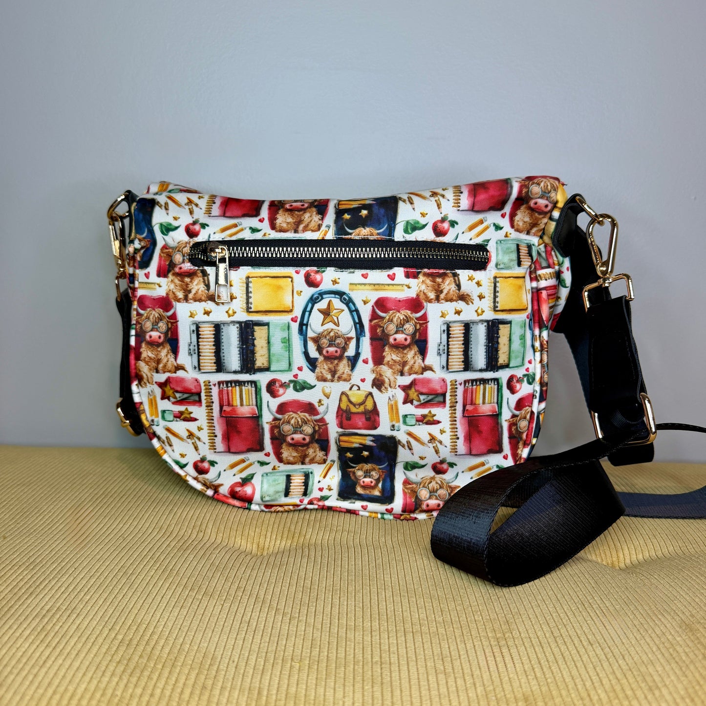 The Roni Nylon Crossbody - Highland Cow School Teacher