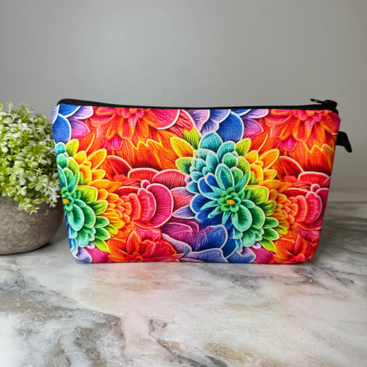 Pouch - Floral, Bright Colorful Embroidery Rainbow