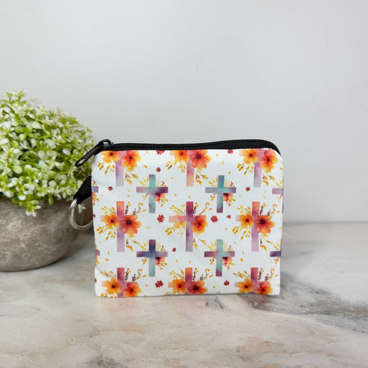 Mini Pouch - Religious Floral Cross