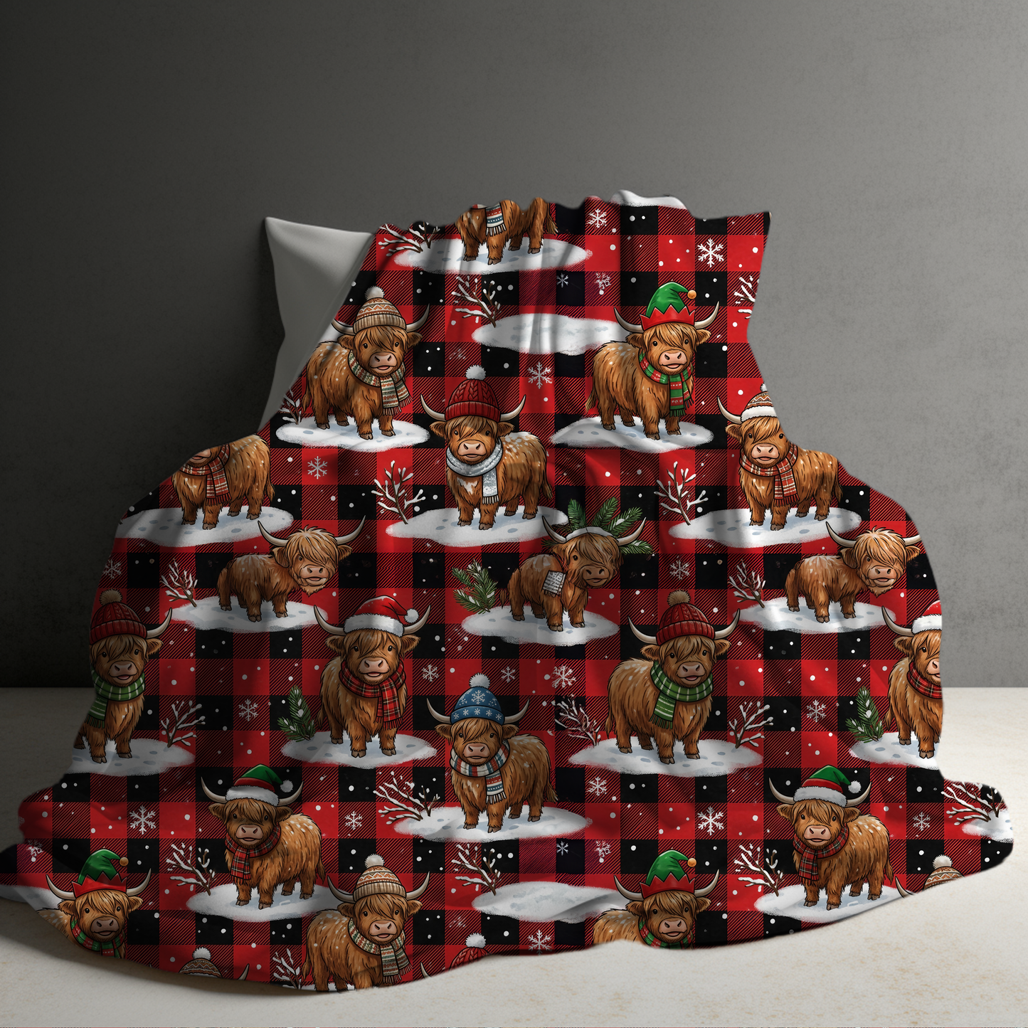 Blanket Christmas #18 - Plaid Highland Cow - PREORDER