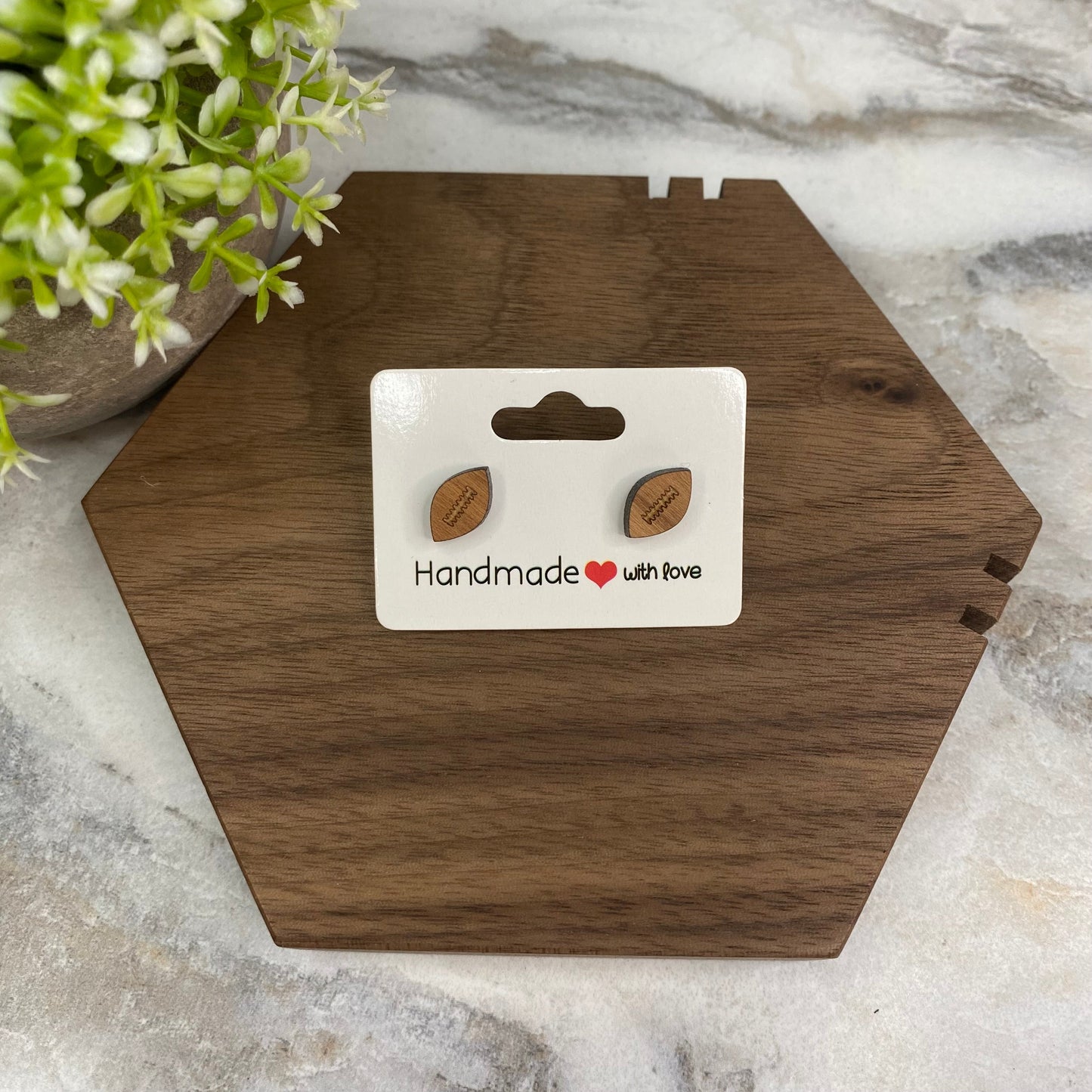 Wooden Stud Earrings - Football