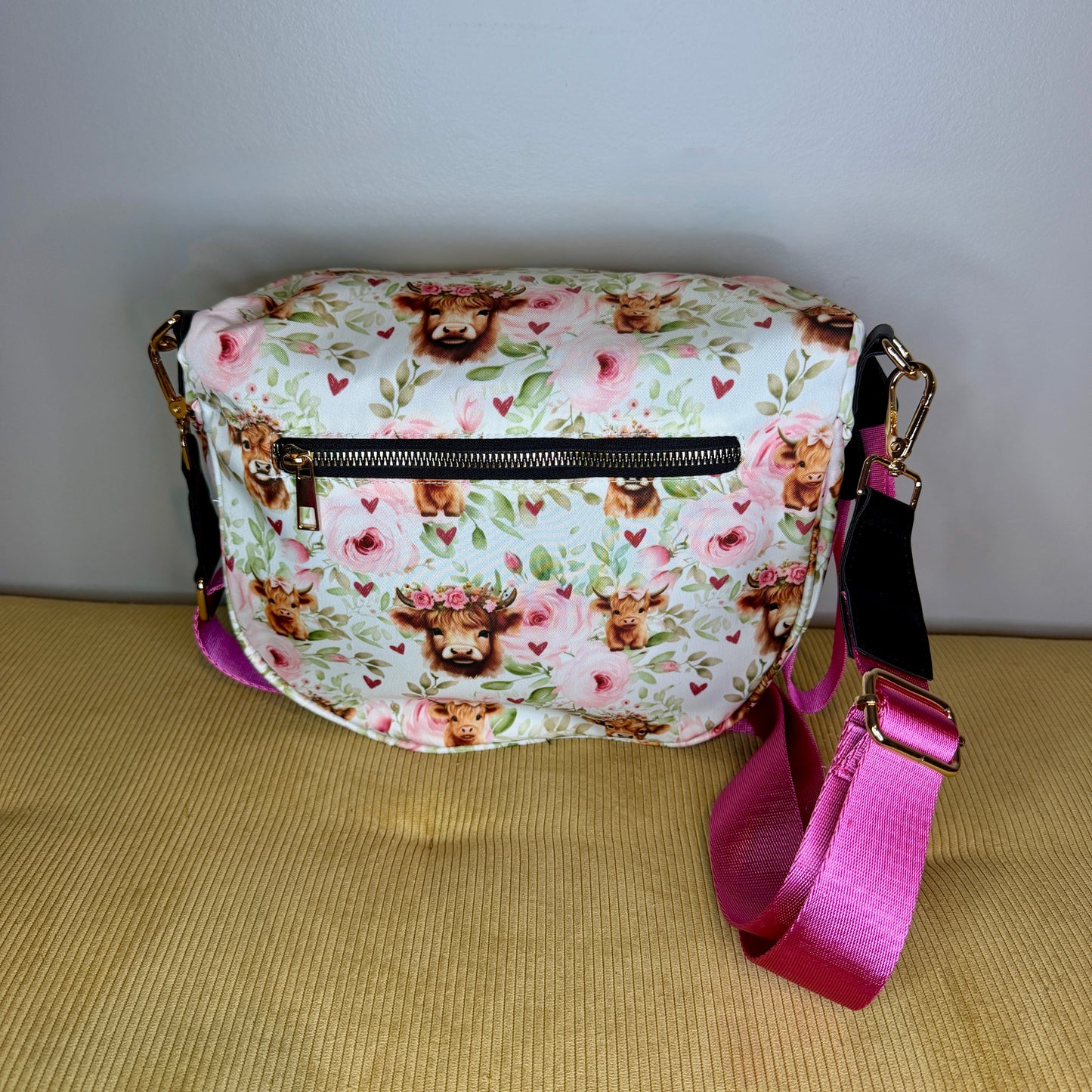 The Roni Nylon Crossbody - Highland Cow Pink Floral