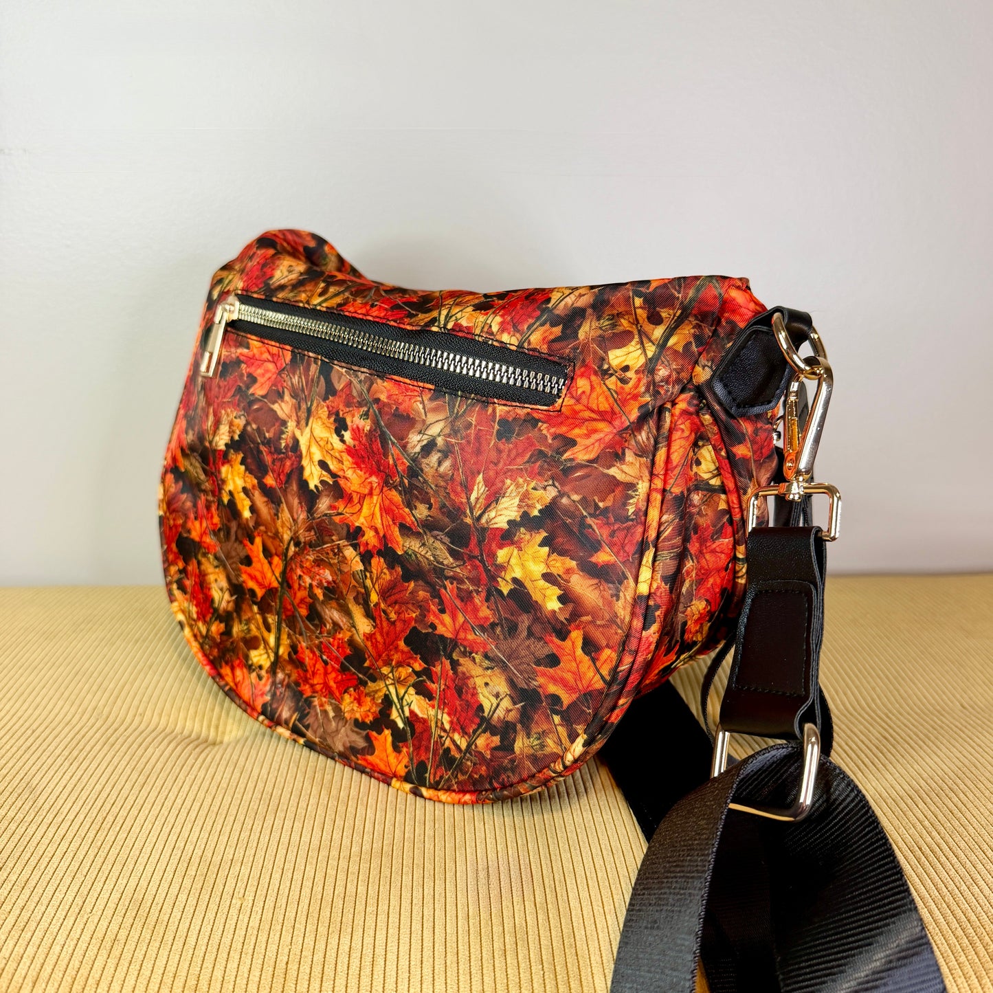 The Roni Nylon Crossbody - Camo Leaves Orange