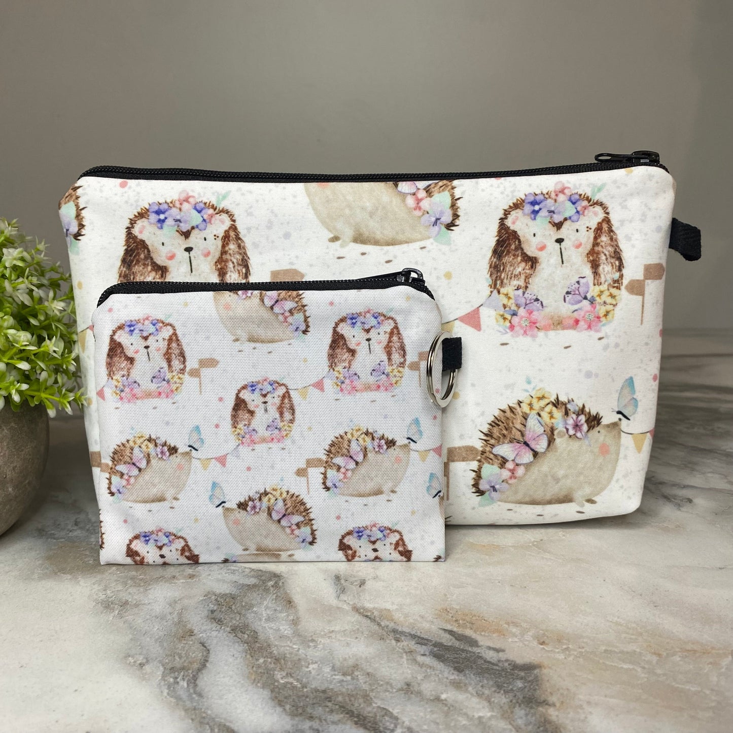 Pouch & Mini Pouch Bundled Set - Floral Hedgehog