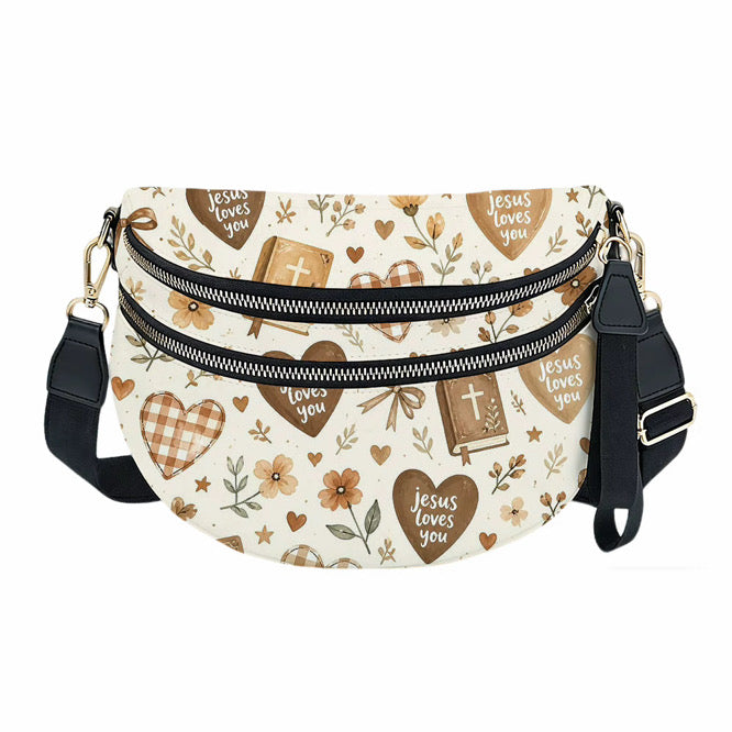 The Roni Nylon Crossbody - Religious Jesus Loves You Bronze