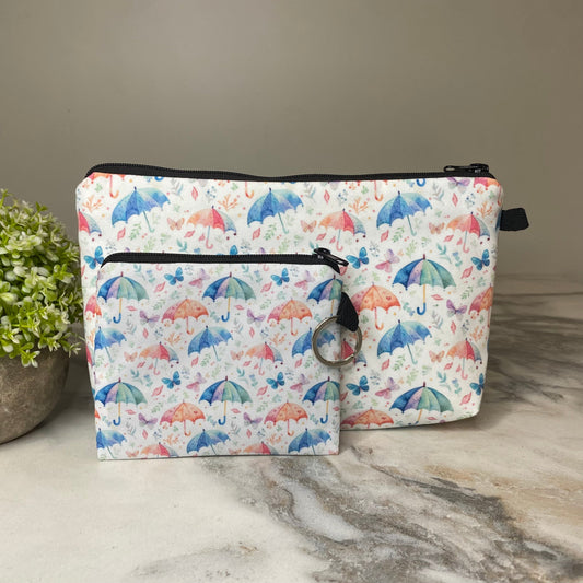 Pouch & Mini Pouch Bundled Set - Umbrellas & Butterflies