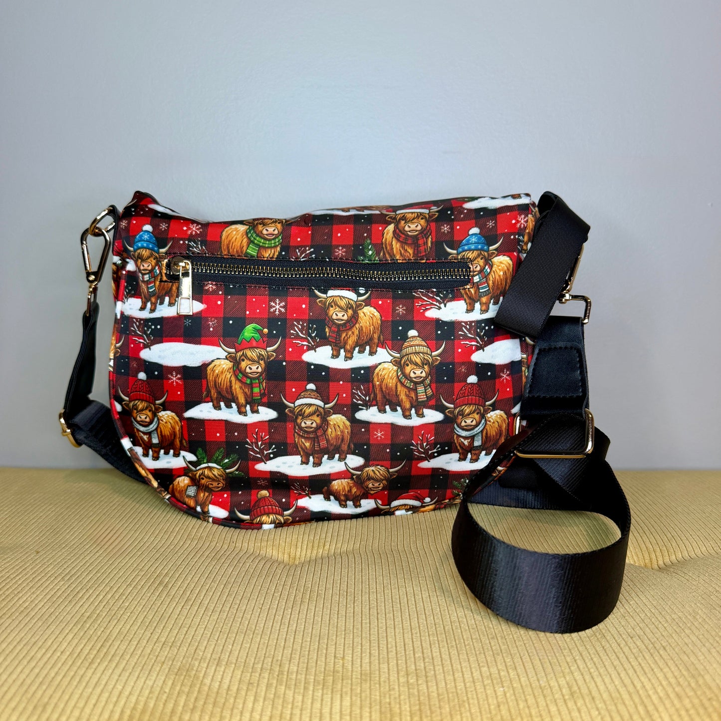 The Roni Nylon Crossbody - Christmas Winter Highland Cow