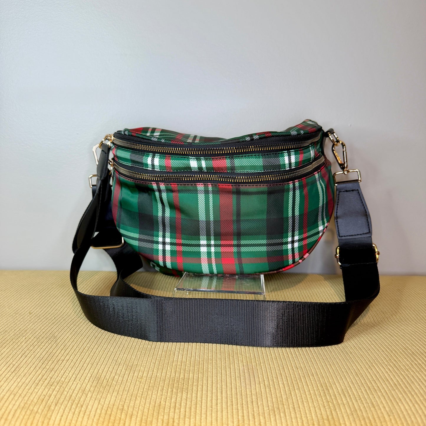The Roni Nylon Crossbody - Green Plaid
