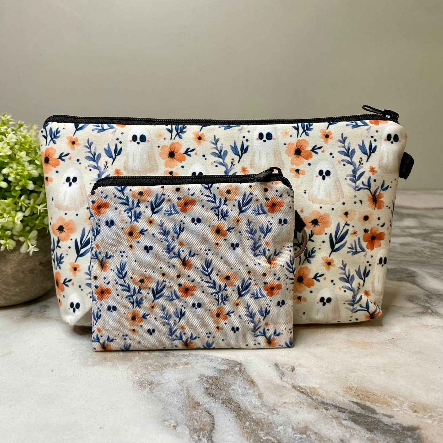 Pouch & Mini Pouch Bundled Set - Halloween Floral Ghost