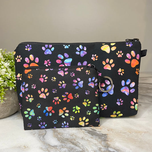 Pouch & Mini Pouch Bundled Set - Black Rainbow Paw