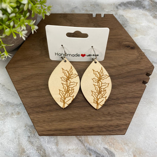 Wooden Dangle Earrings - Plant Leaves