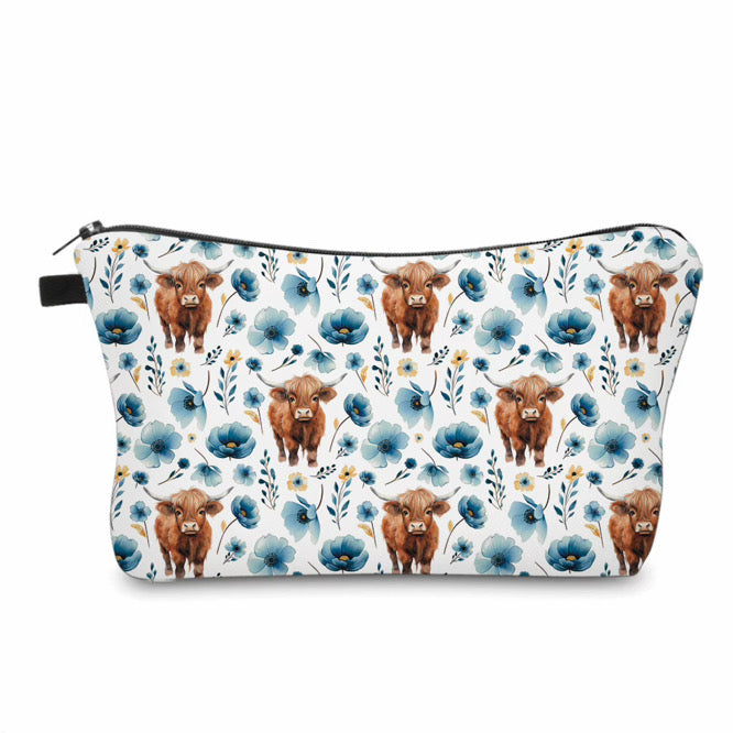 Pouch - Highland Cow Blue Floral