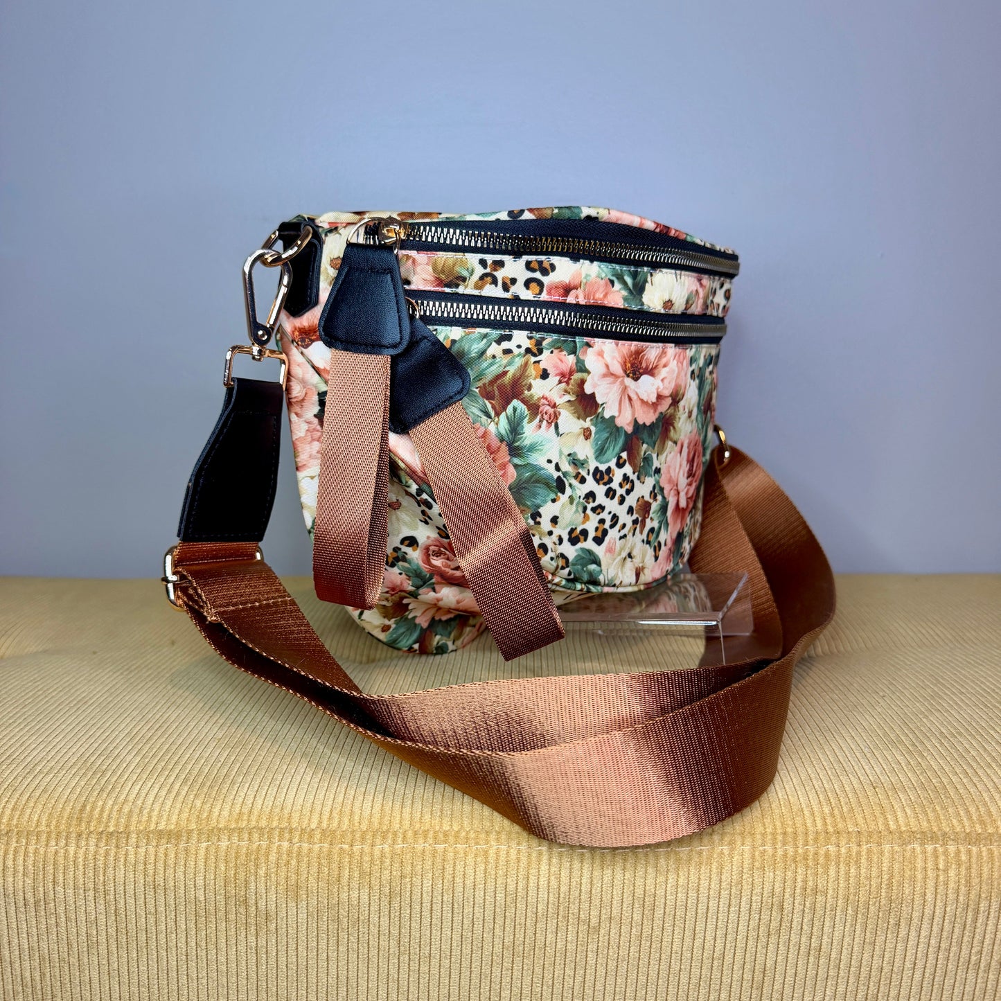 The Roni Nylon Crossbody - Floral Animal Print Bronze