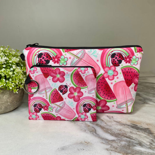Pouch & Mini Pouch Bundled Set - Watermelon Drinks & Ladybugs