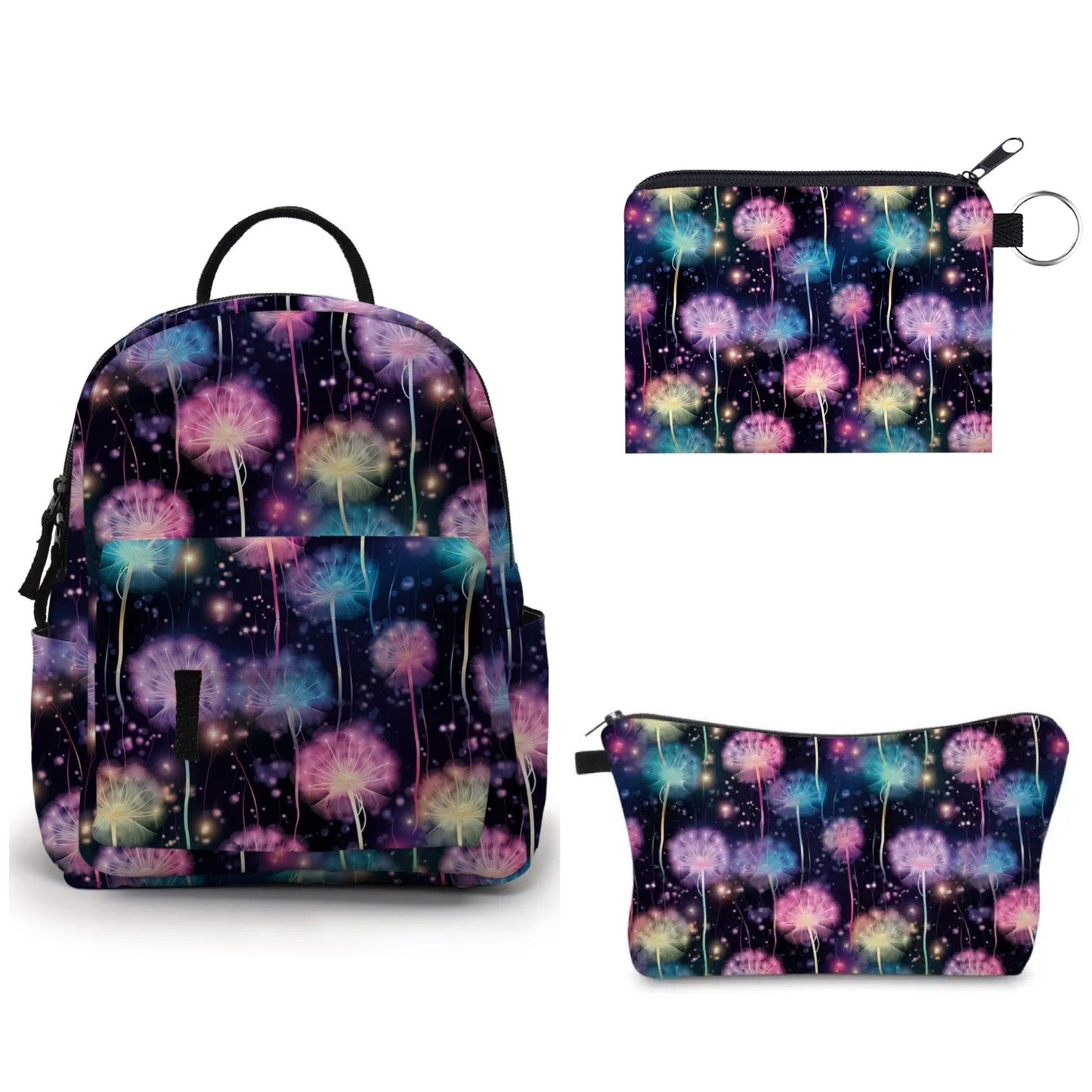 Mini Backpack, Pouch, & Mini Pouch Bundled Set - Rainbow Dandelion