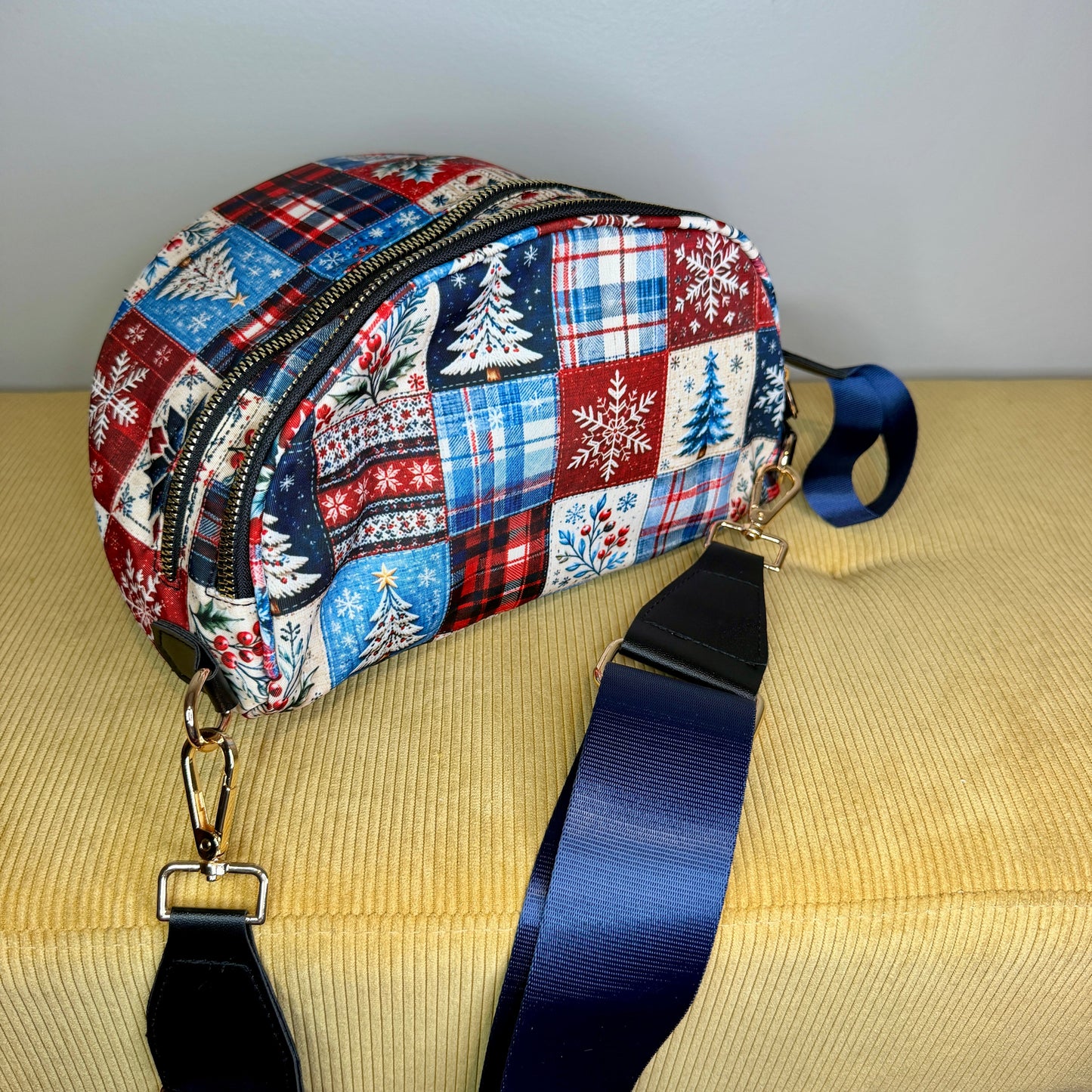The Roni Nylon Crossbody - Christmas Quilted Squares