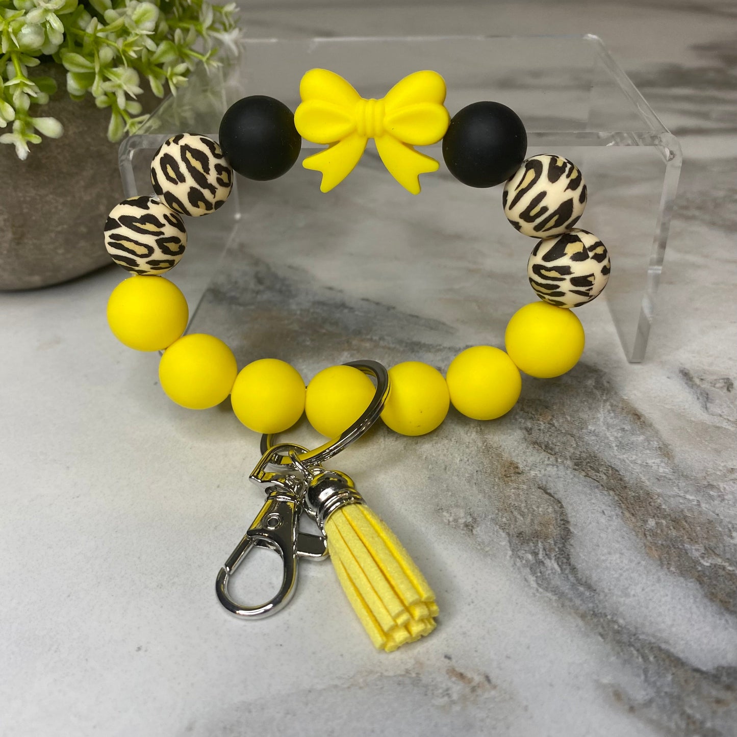 Silicone Bracelet Keychain - Yellow Bow