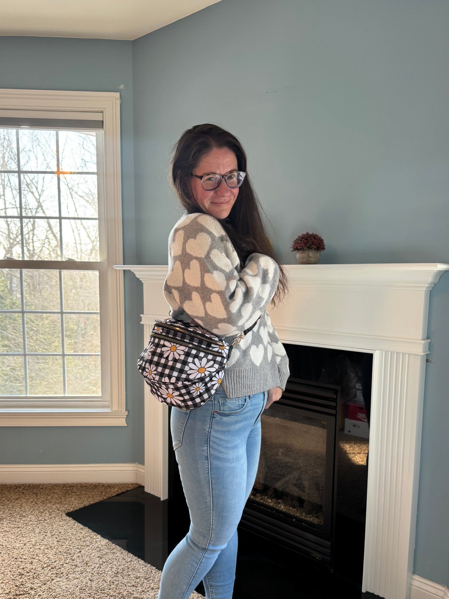 The Roni Nylon Crossbody - Black Gingham Daisy Floral