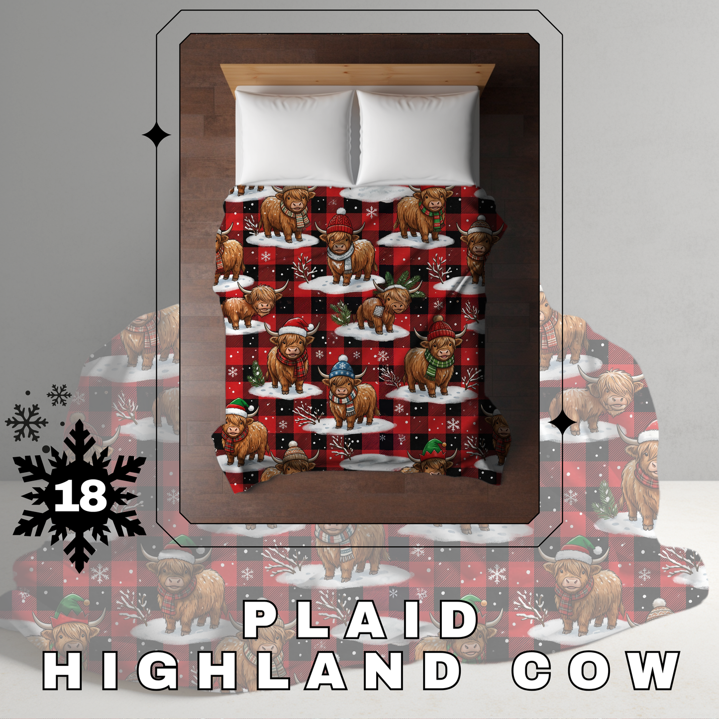 Blanket Christmas #18 - Plaid Highland Cow - PREORDER