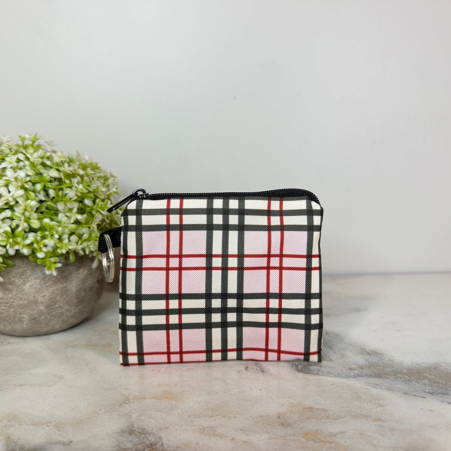 Mini Pouch - Plaid Pink & Tan