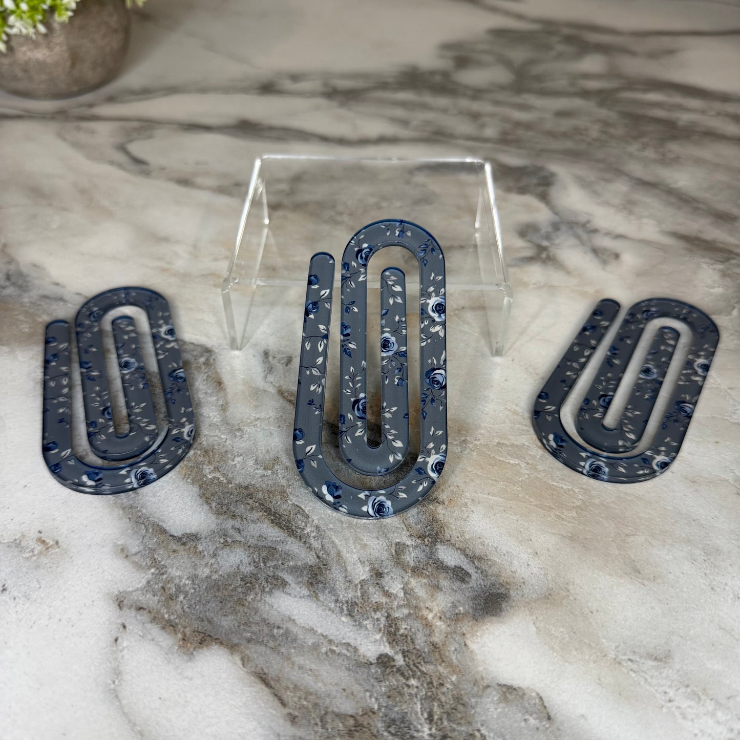 Jumbo Paperclip - Charcoal Blue Floral