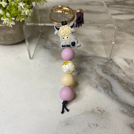 Keychain - Silicone Bead - Highland Cow - Purple