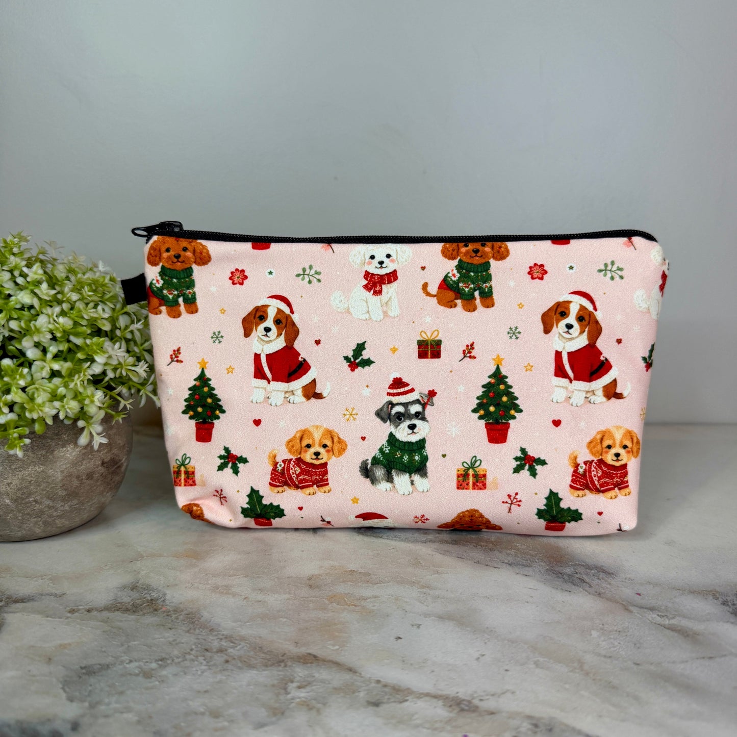 Pouch - Christmas Winter - Dogs on Pink