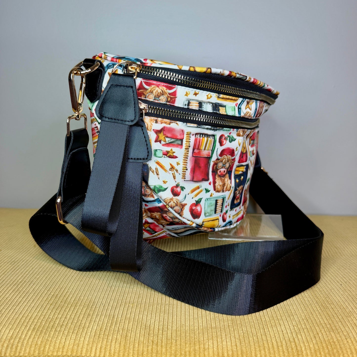 The Roni Nylon Crossbody - Highland Cow School Teacher