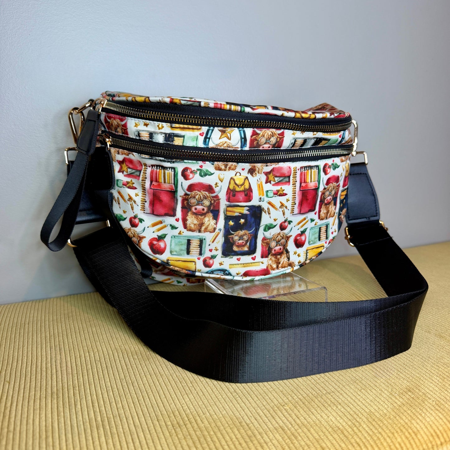 The Roni Nylon Crossbody - Highland Cow School Teacher