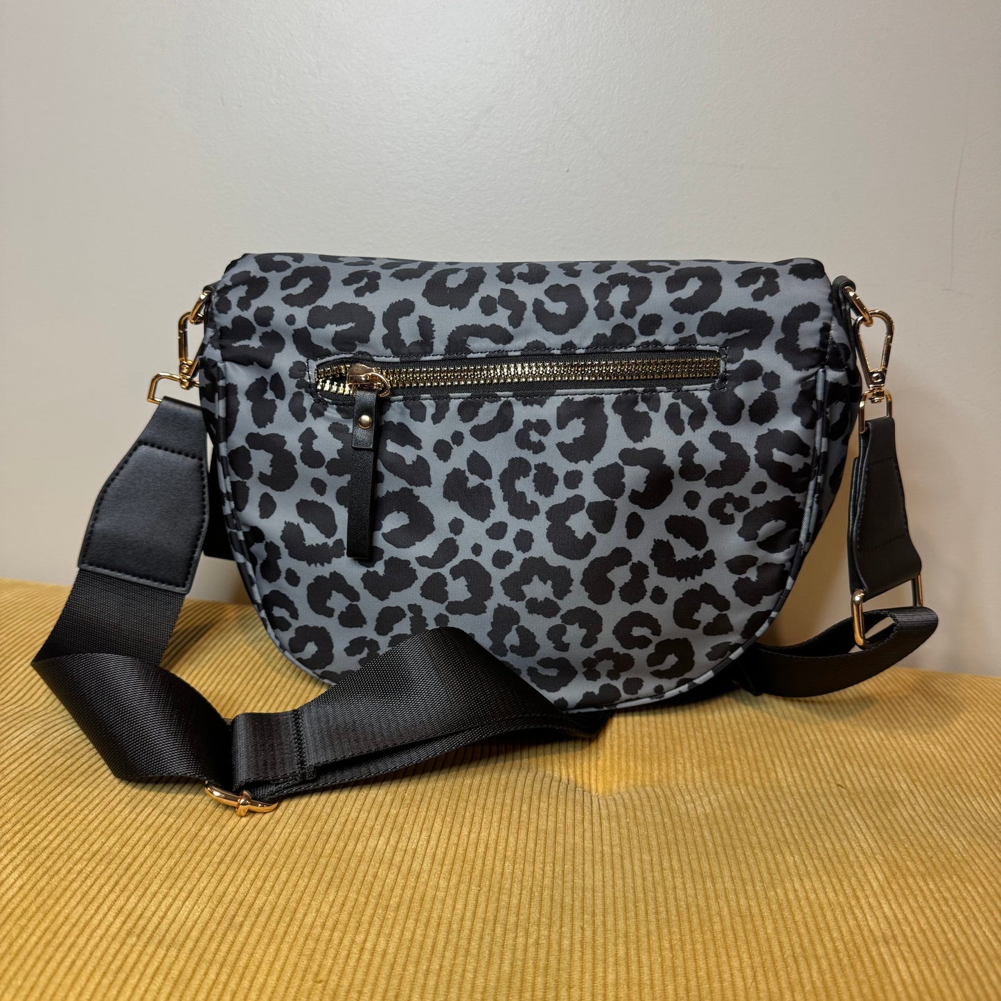 The Roni Nylon Crossbody - Animal Print Grey with Black - PREORDER