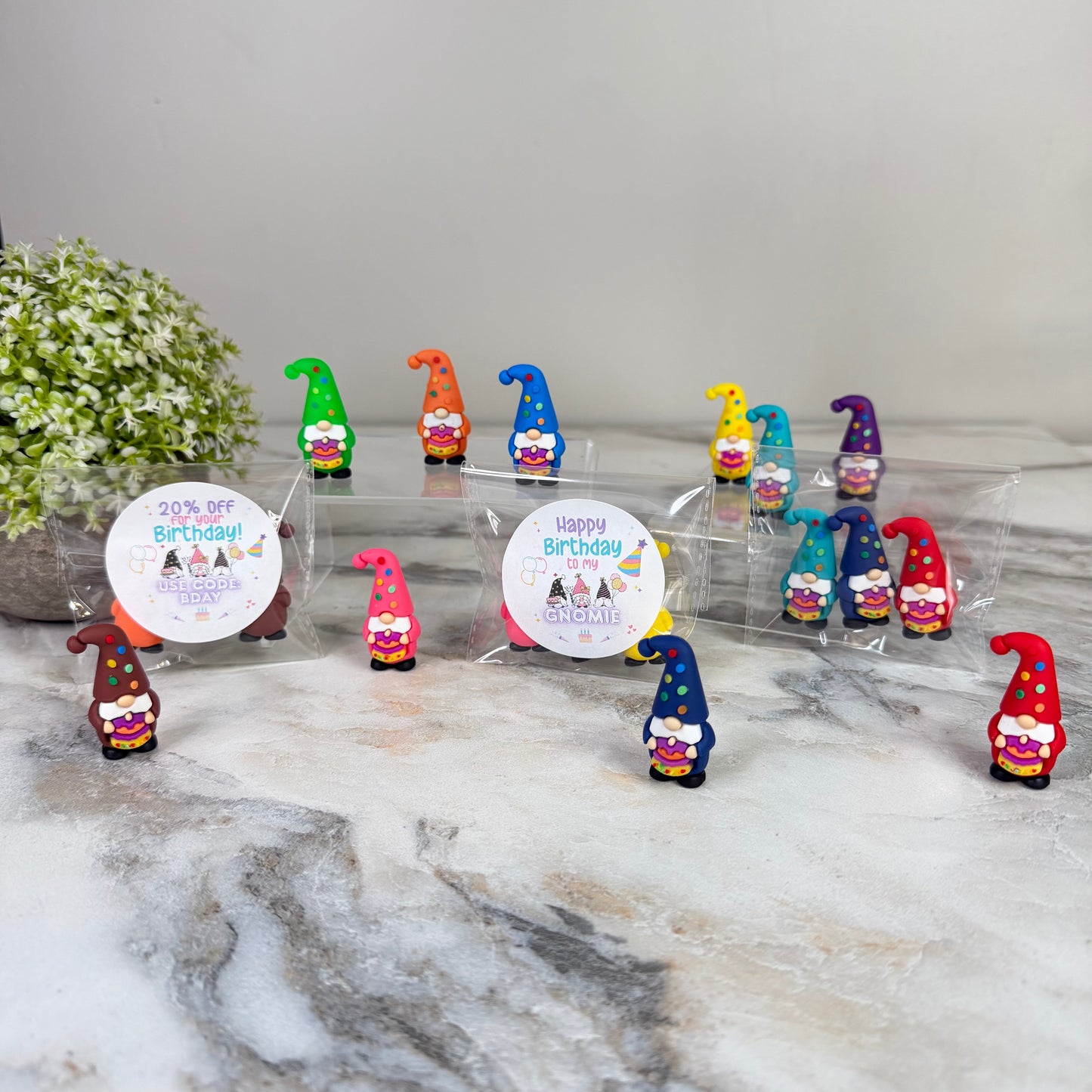 Gnome Figurines  - Birthday Assortment (3 pack) - Gnomies Sticker
