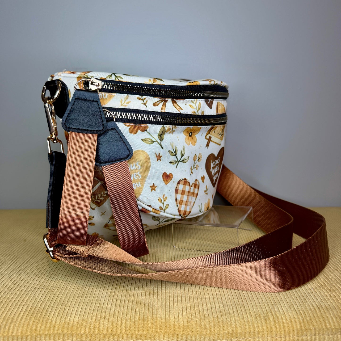 The Roni Nylon Crossbody - Religious Jesus Loves You Bronze