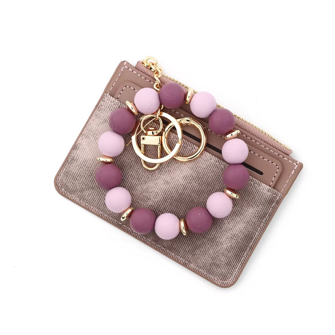 Denim Suede Bracelet Keychain & Card Holder Wallet