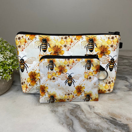 Pouch & Mini Pouch Bundled Set - Bee Yellow Floral Splatter