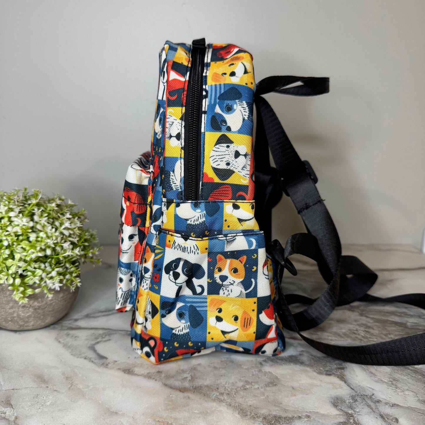Mini Backpack - Dog Squares