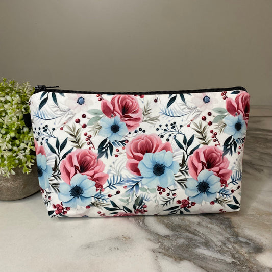 Pouch - Floral Cranberry & Blue