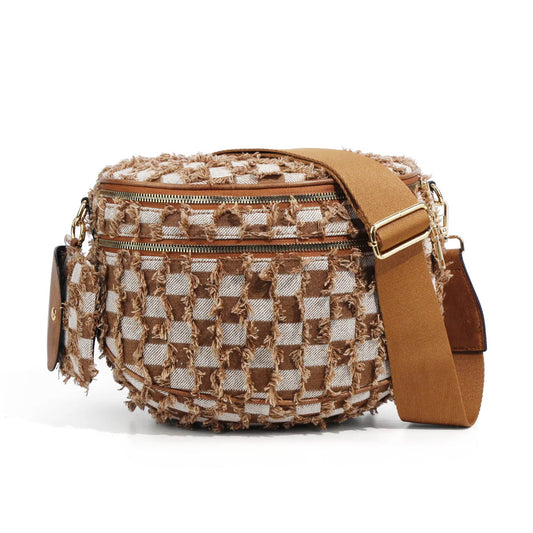 The Roni Nylon Crossbody - Checkered Denim - PREORDER